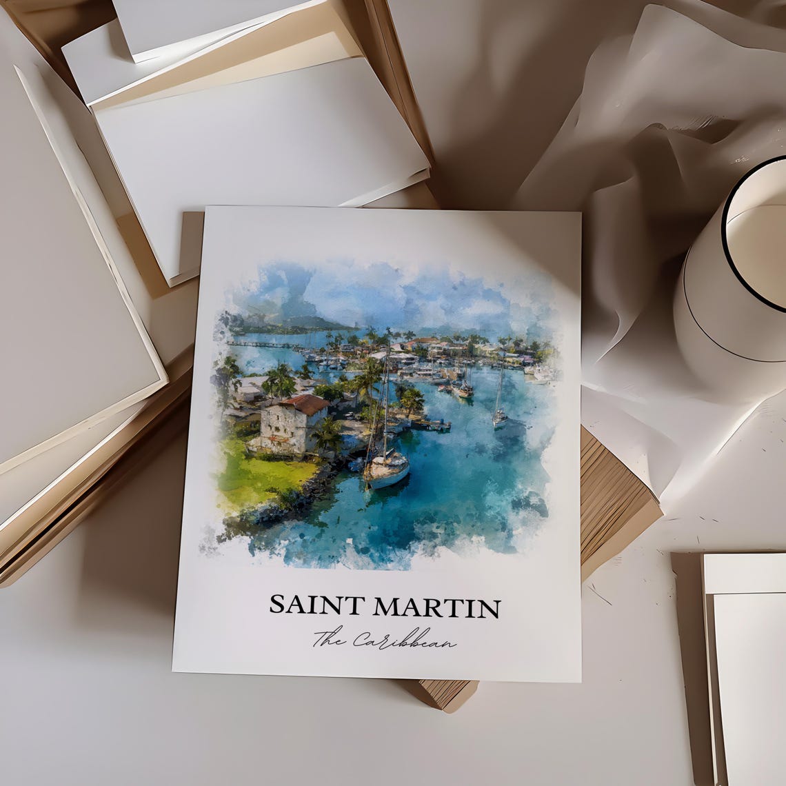 Saint Martin Wall Art Print St Watercolor Caribbean Islands Gift Travel Poster Housewarming - Image 2