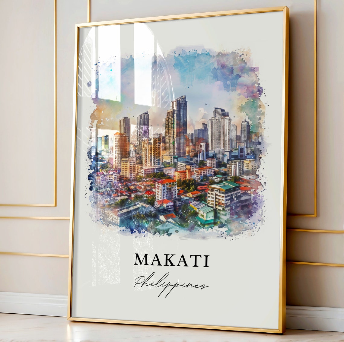 Makati Philippines Watercolor Sunset City Skyline Towers Poster - Image 4