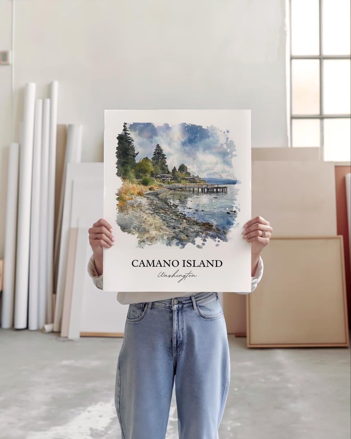 Camano Island Washington Shoreline Pier Watercolor Beach Scene Poster - Image 5