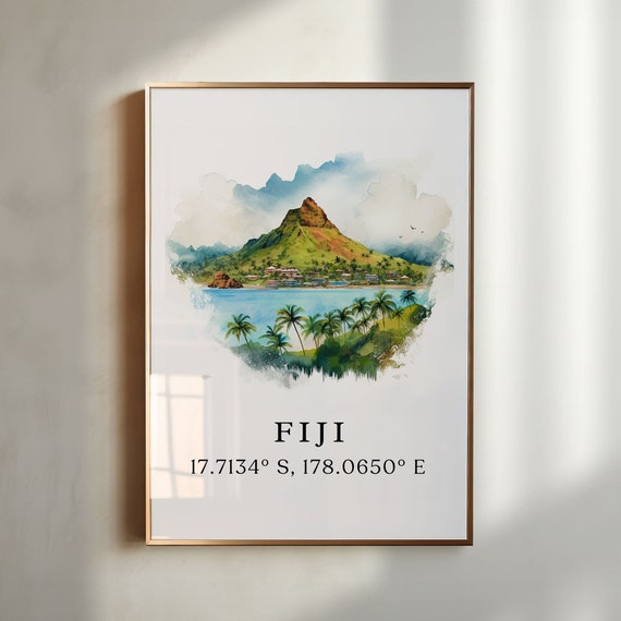 Fiji Coordinates Poster Print With Custom Text