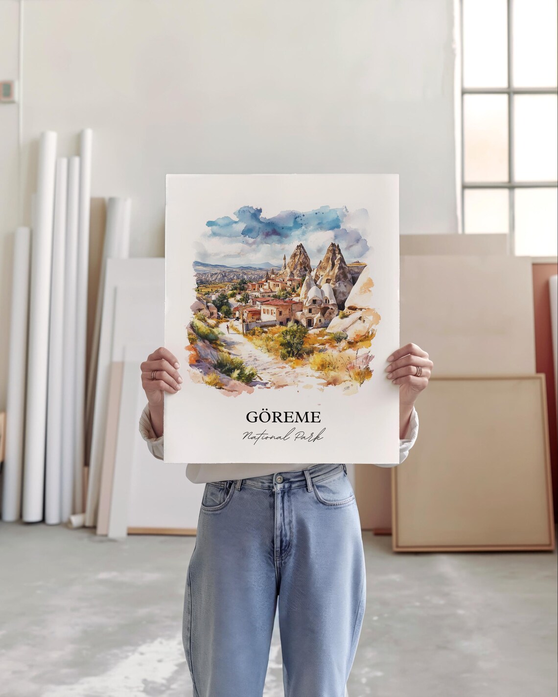 Goreme Cappadocia Turkey Fairy Chimneys Watercolor Travel Poster - Image 5