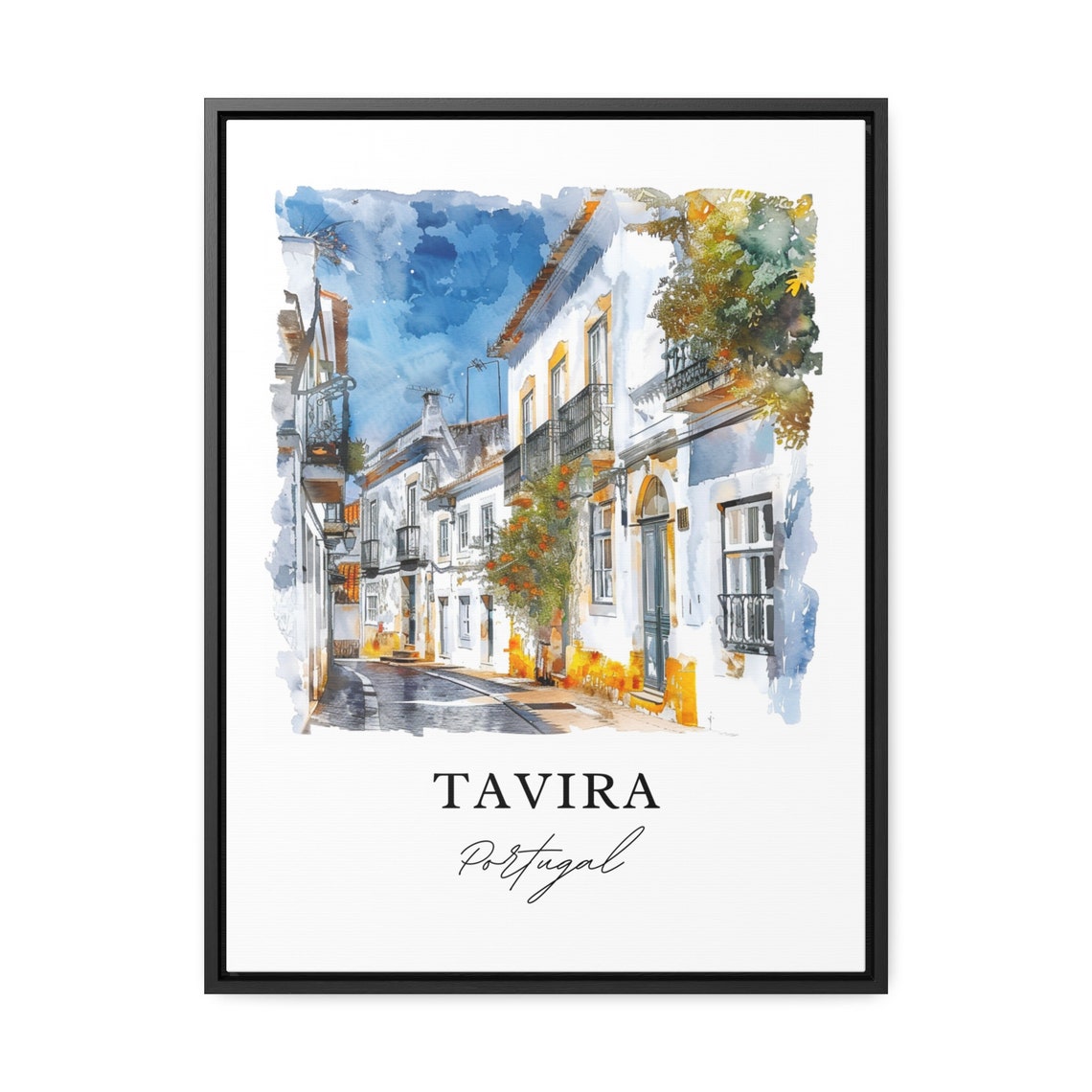 Tavira Portugal Algarve Whitewashed Street Watercolor Poster - Image 3
