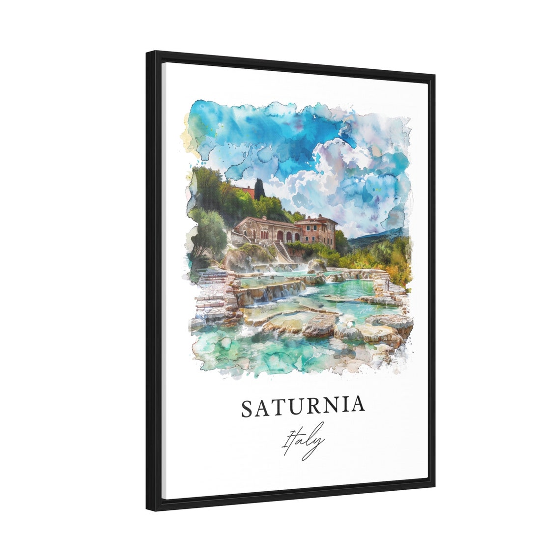 Saturnia Italy Watercolor Thermal Springs Travertine Pools Poster - Image 2