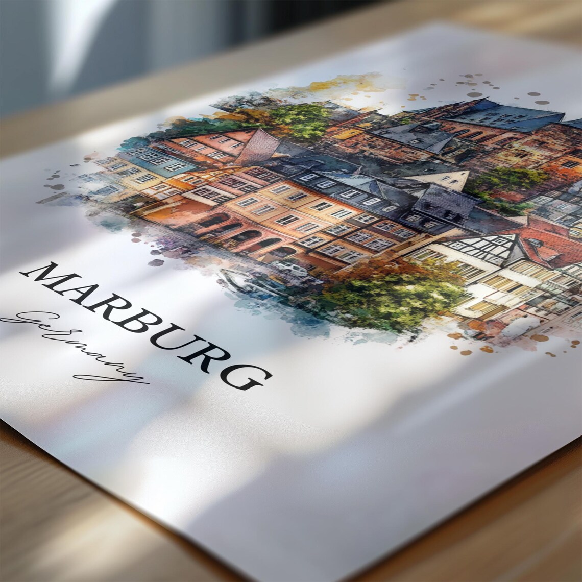 Marburg Germany Hilltop Castle Church Old Town Watercolor Poster - Image 6