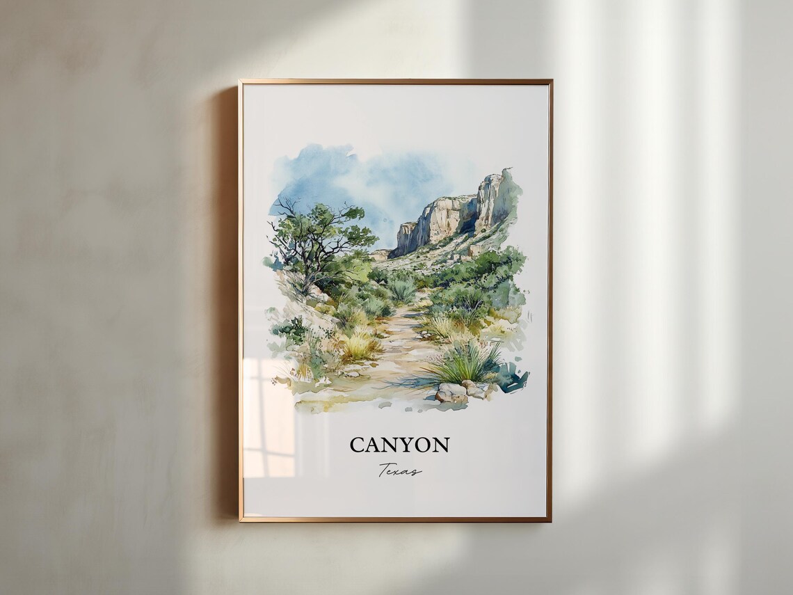 Canyon Texas Desert Trail Rocky Cliff Watercolor Travel Poster - Image 2