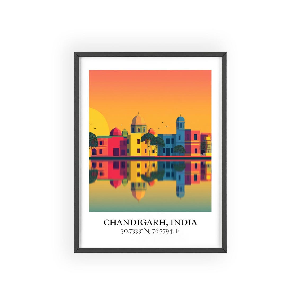 Chandigarh India Sunset Domes Water Reflection Retro Travel Poster - Image 2