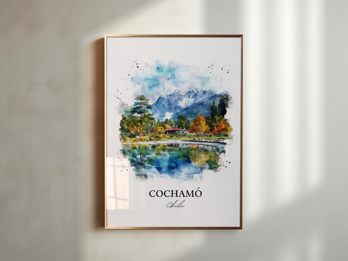 Cochamó Chile Watercolor Mountain Lake Forest Reflection Travel Poster - Image 3
