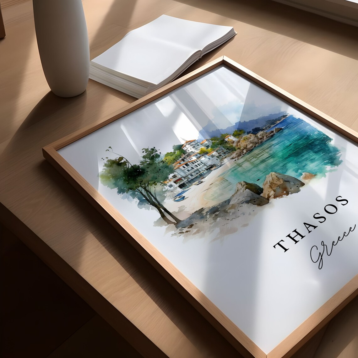 Thasos Greece Island Beach Cove Watercolor Aegean Travel Poster - Image 4