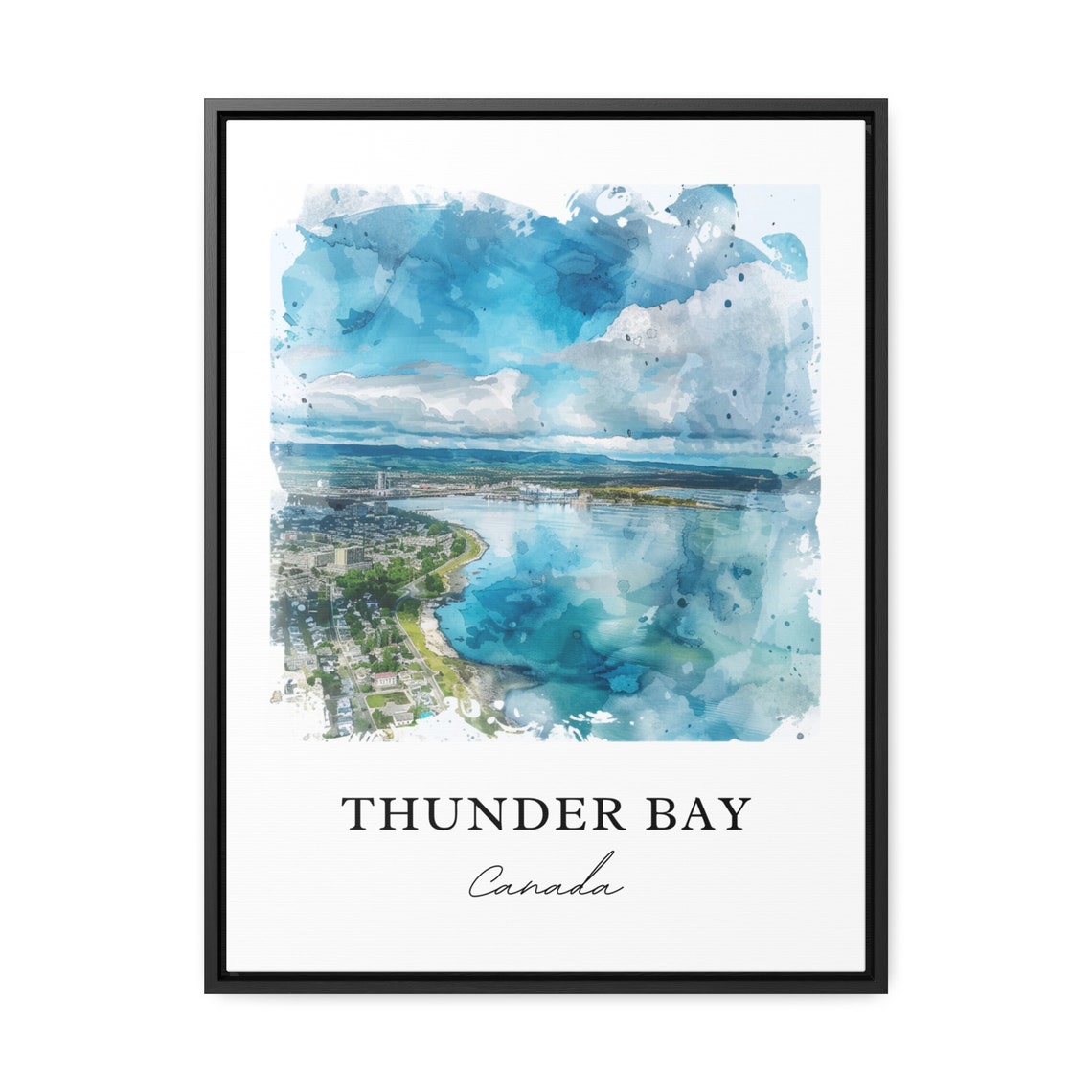Thunder Bay Canada Watercolor Lake Superior Aerial View Poster - Image 3
