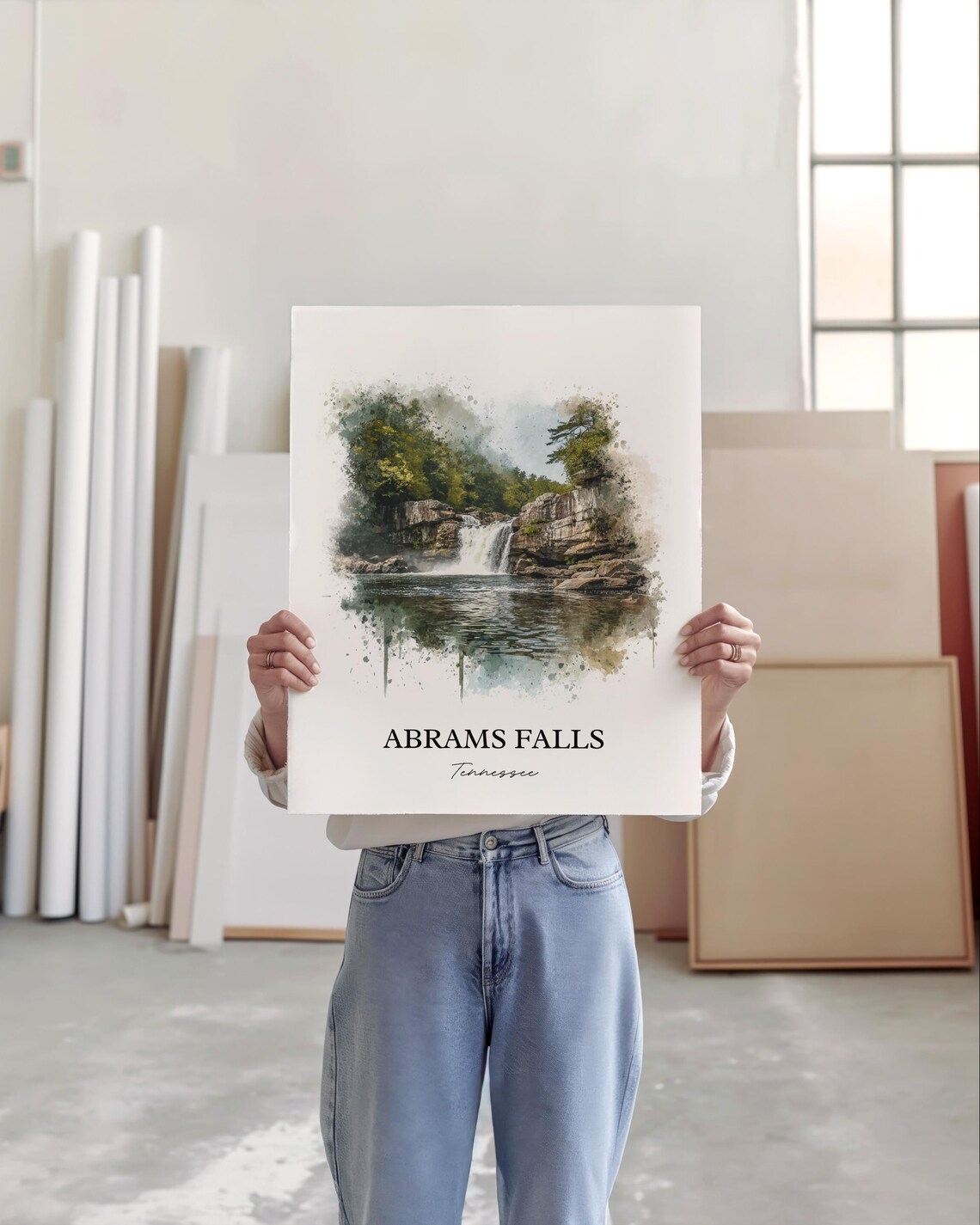 Abrams Falls Tennessee Smoky Mountains Waterfall Watercolor Poster - Image 5
