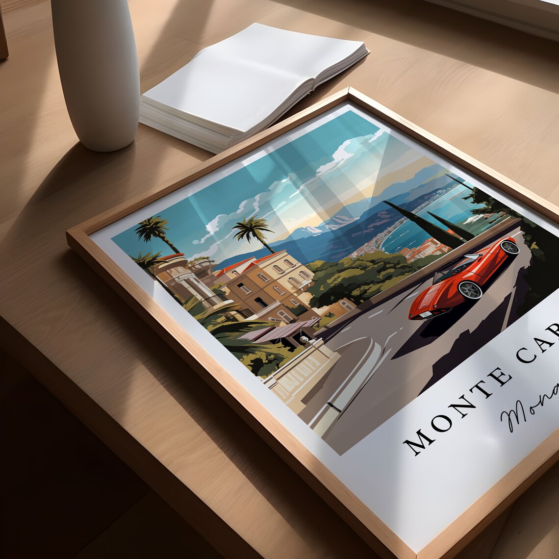 Monte Carlo Monaco Vintage Travel Poster Red Sports Car Coast - Image 4