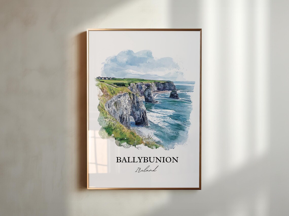 Ballybunion Ireland Sea Cliffs Watercolor Coastal Landscape Art Poster - Image 3