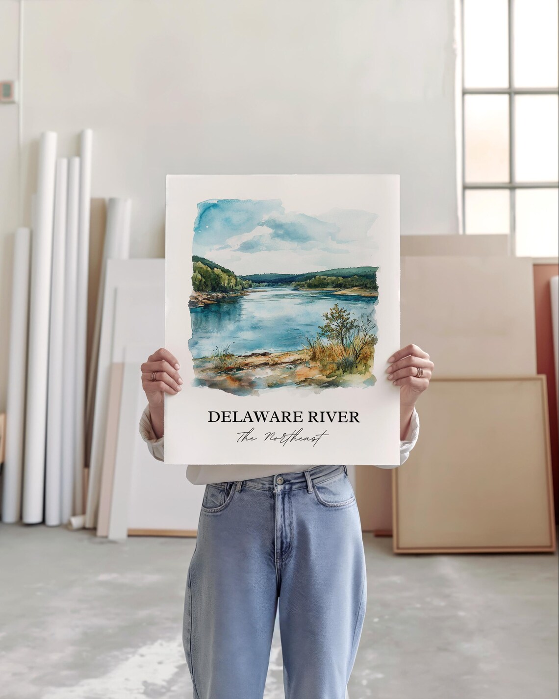 Delaware River The Northeast Rolling Hills Watercolor River Poster - Image 3