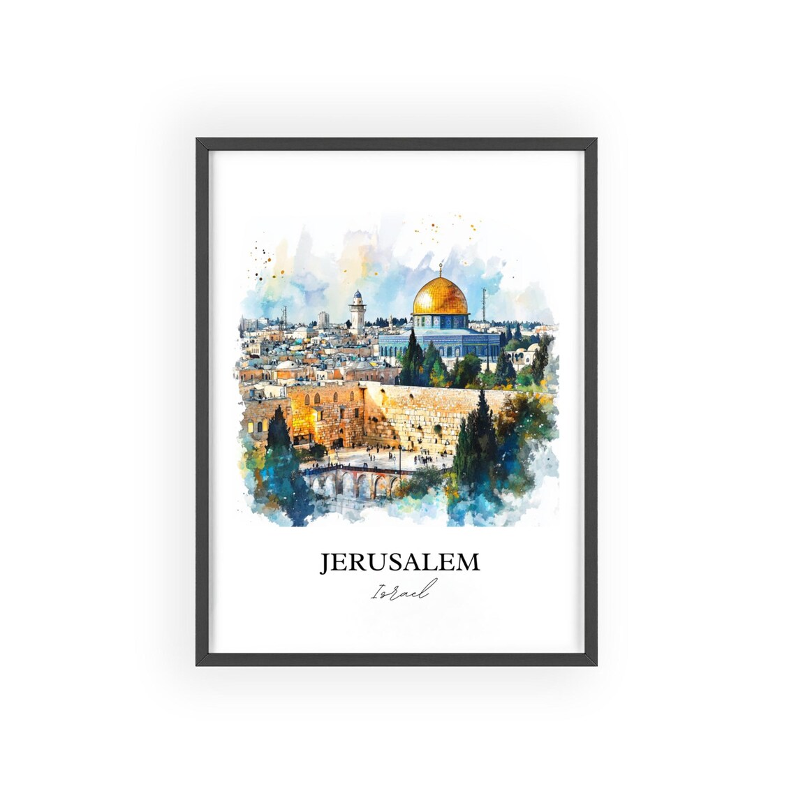 Jerusalem Israel Watercolor Dome Old City Sacred Travel Poster - Image 2