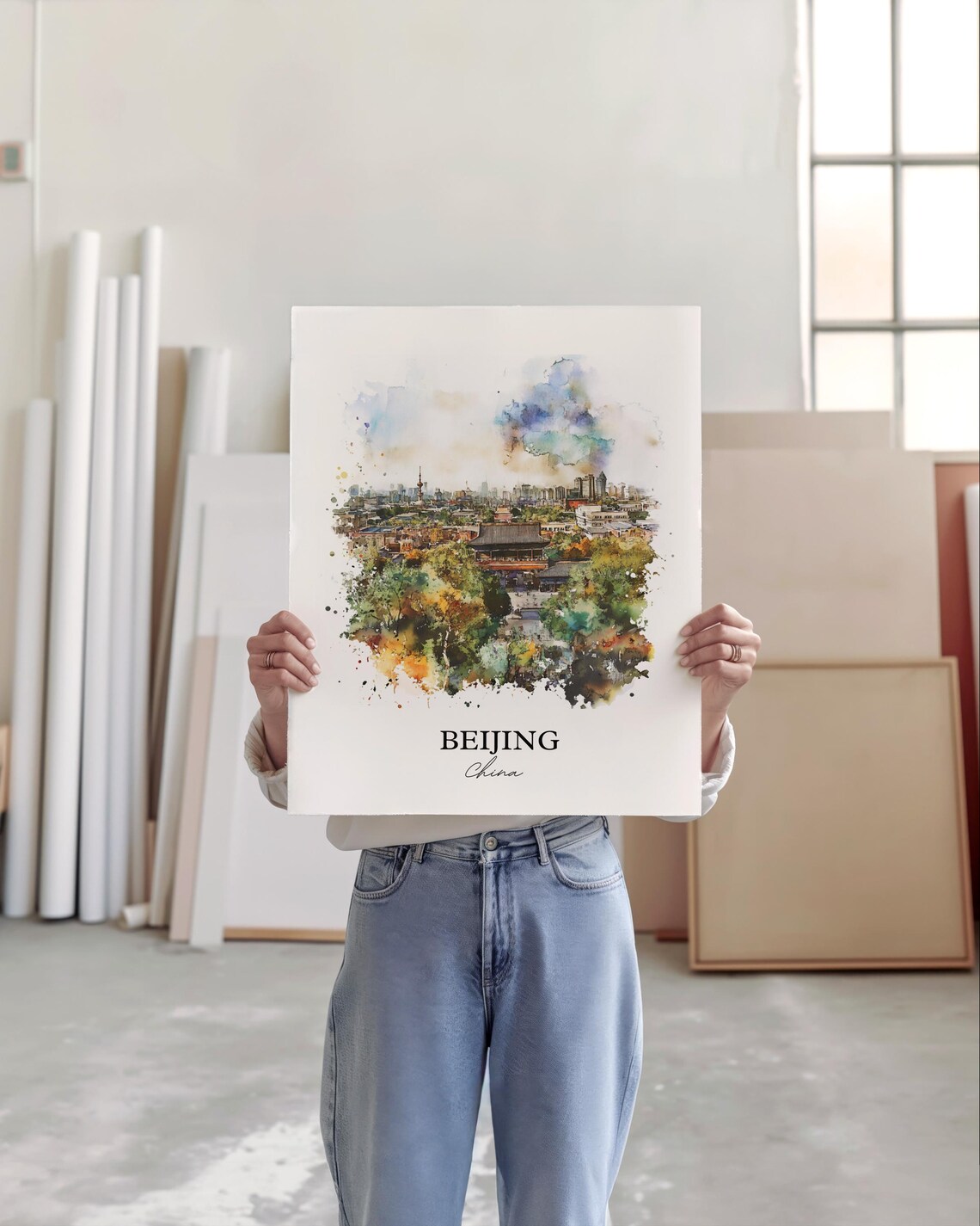 Beijing China Skyline Pagoda Cityscape Watercolor Travel Poster - Image 4