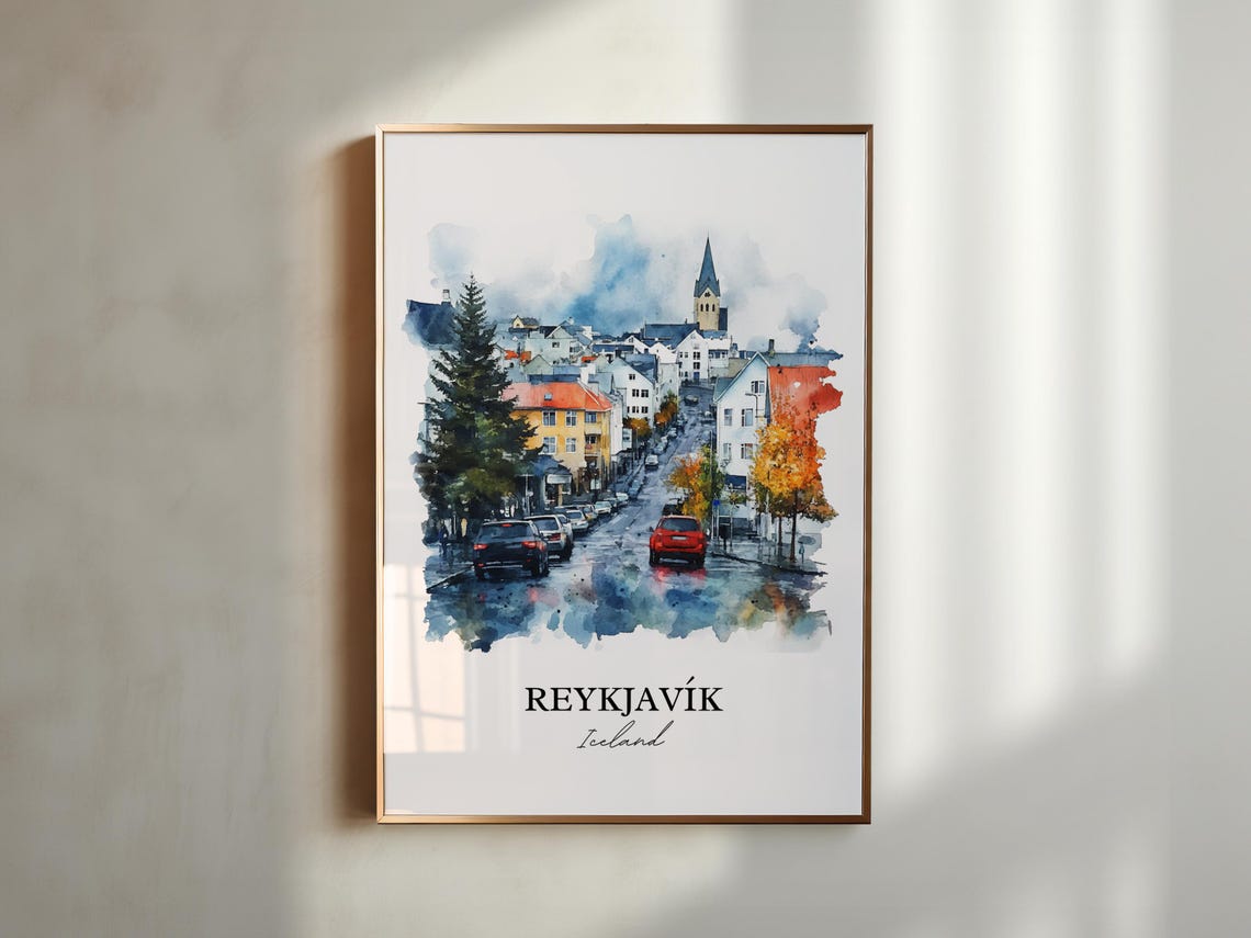Reykjavik Iceland Watercolor Travel Poster, Art Print - Image 2