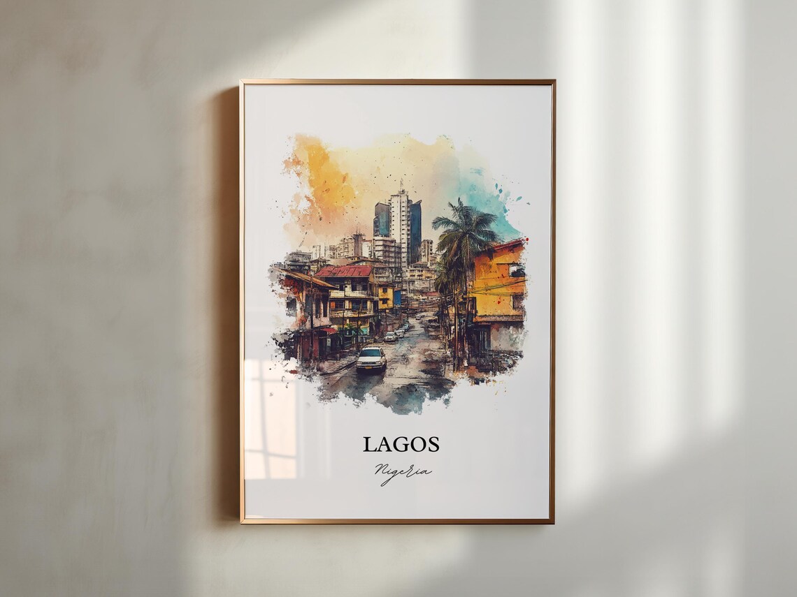 Lagos Nigeria Bustling Street Palm Trees City Watercolor Poster - Image 2