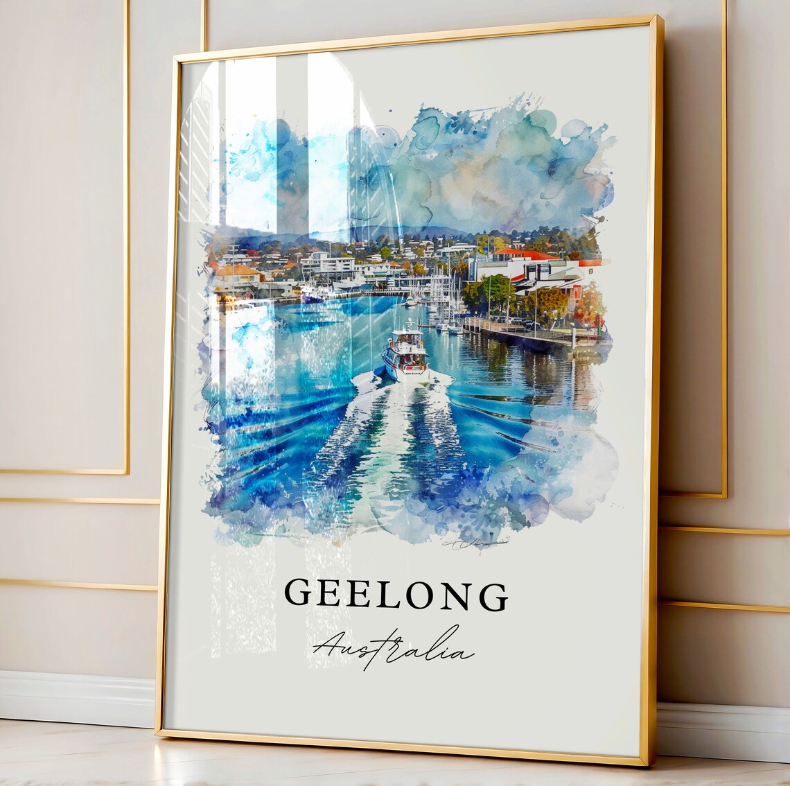 Geelong Australia Corio Bay Boat Harbor Watercolor Art Travel Poster - Image 4