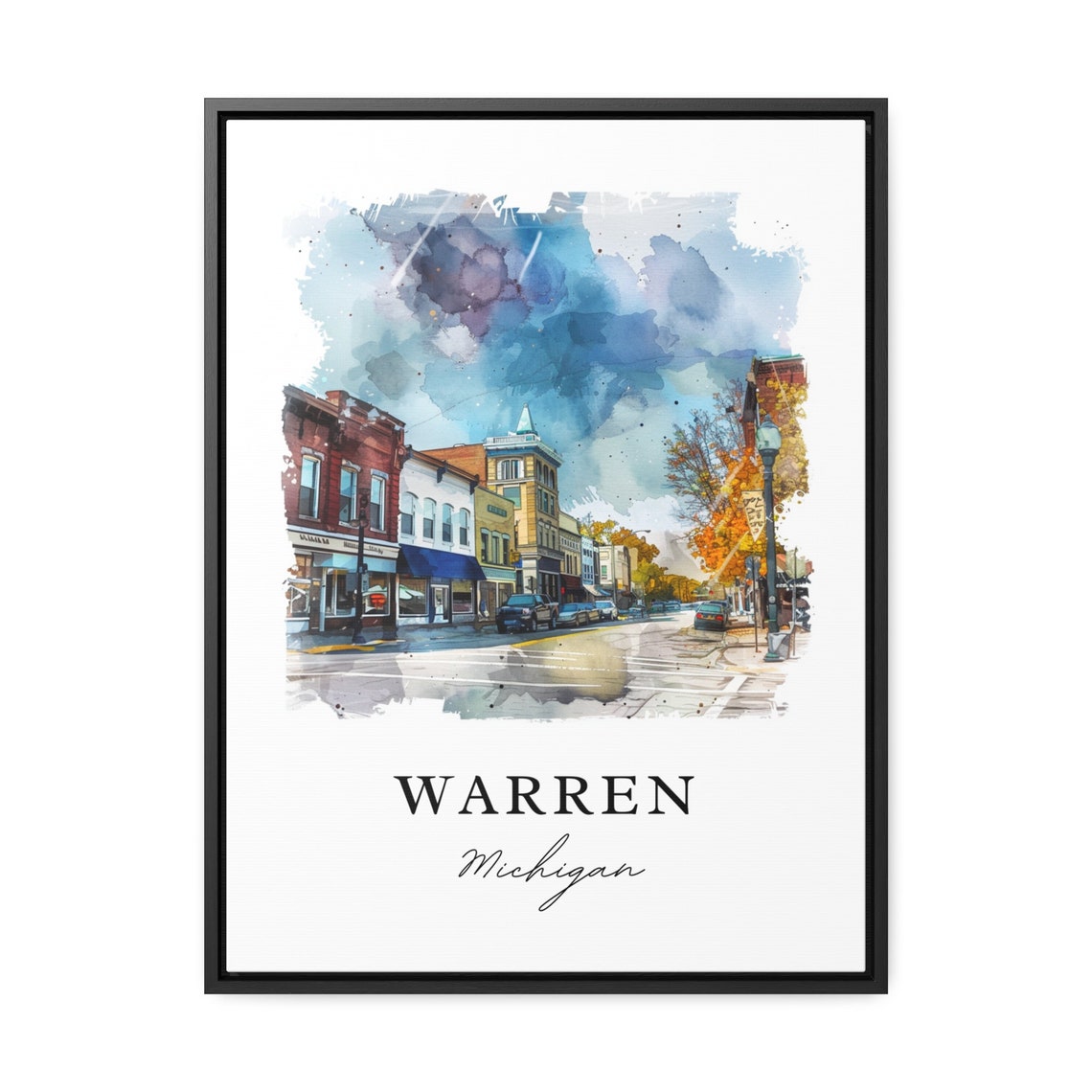 Warren Michigan Watercolor Downtown Street Autumn Trees Poster - Image 2