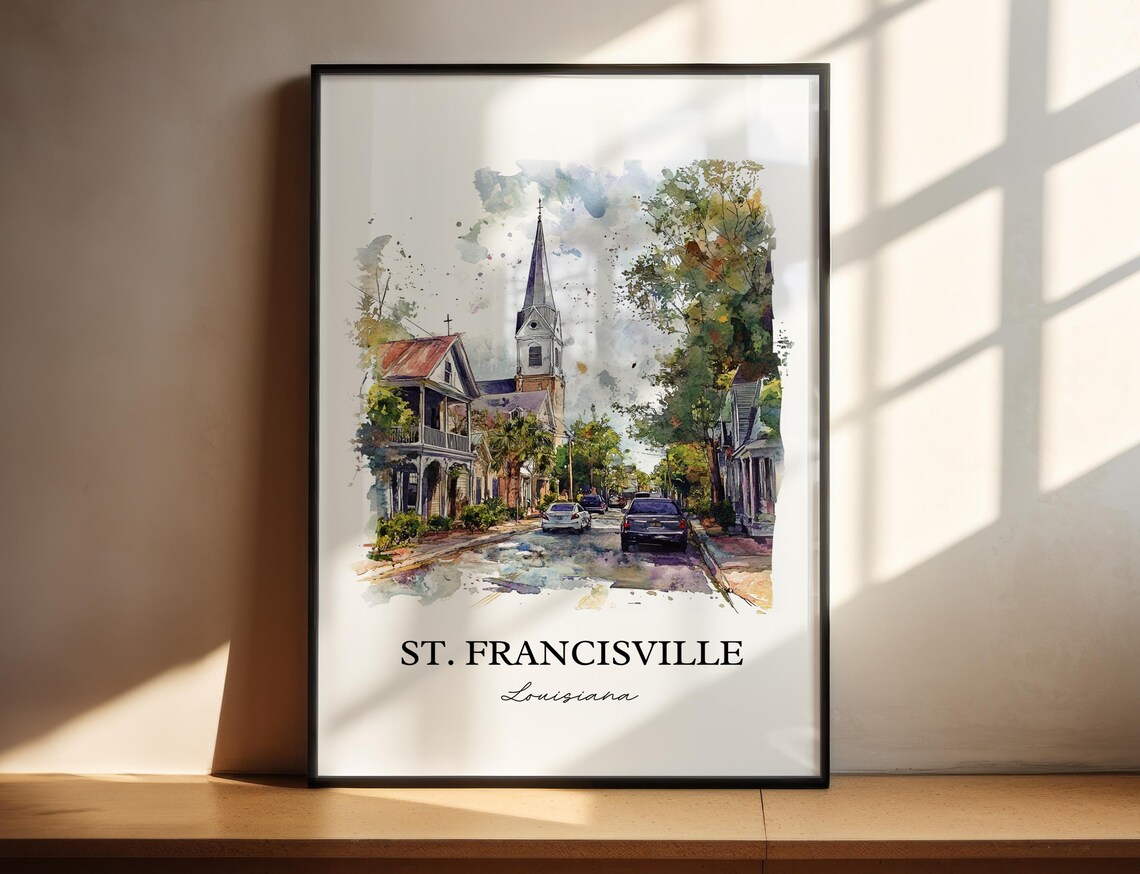 St Francisville Louisiana Church Spire Watercolor Travel Gift Poster