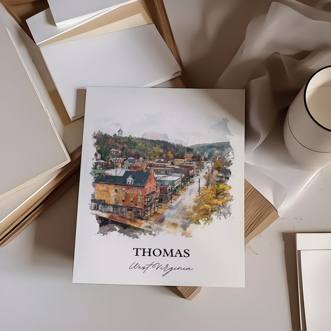 Thomas West Virginia Quaint Mountain Town Watercolor Art Poster - Image 3