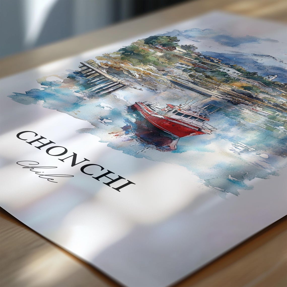 Chonchi Chile Wall Art Print Watercolor Gift Travel Poster Housewarming - Image 6