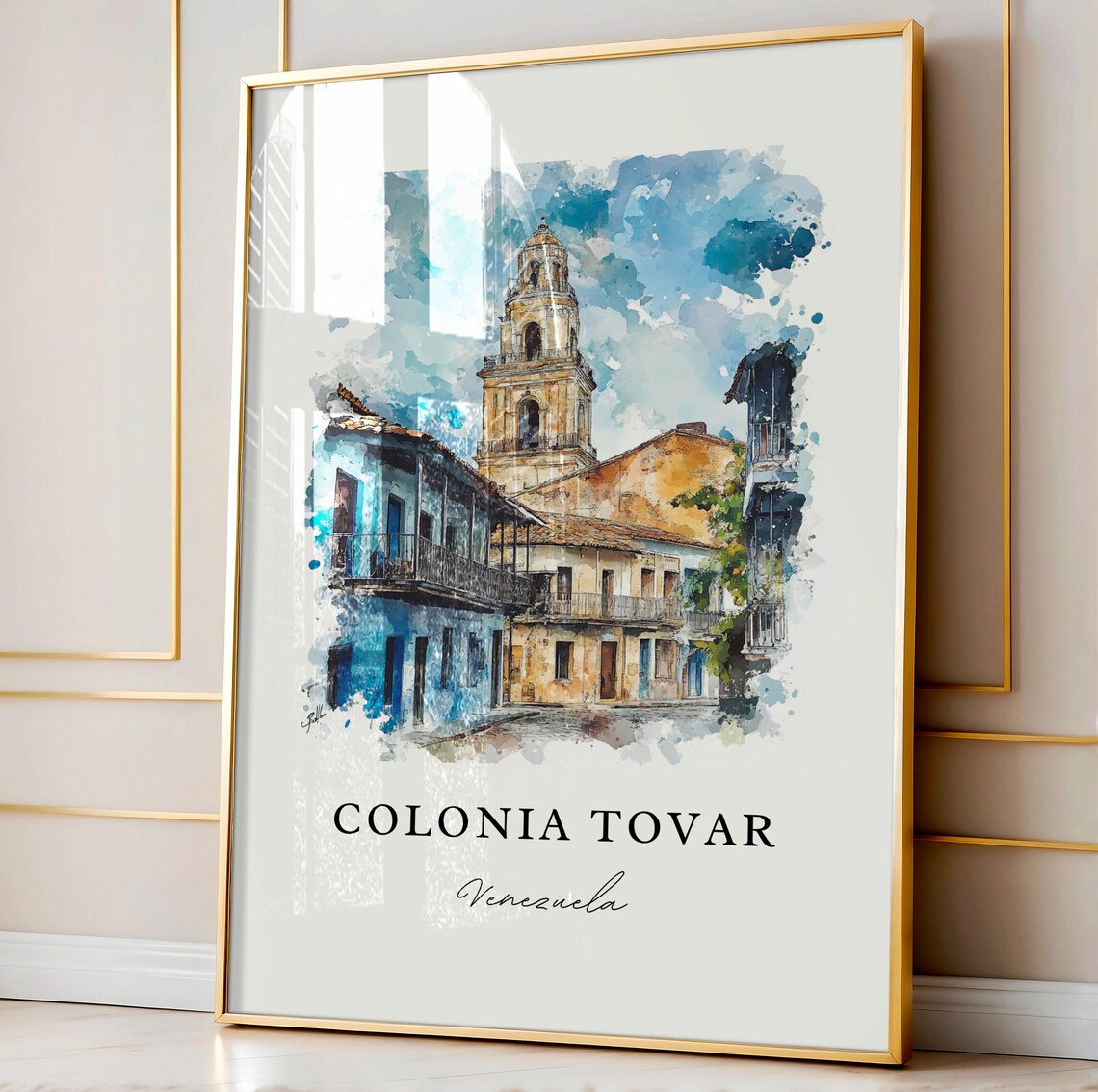 Colonia Tovar Venezuela Watercolor Colonial Bell Tower Poster - Image 3
