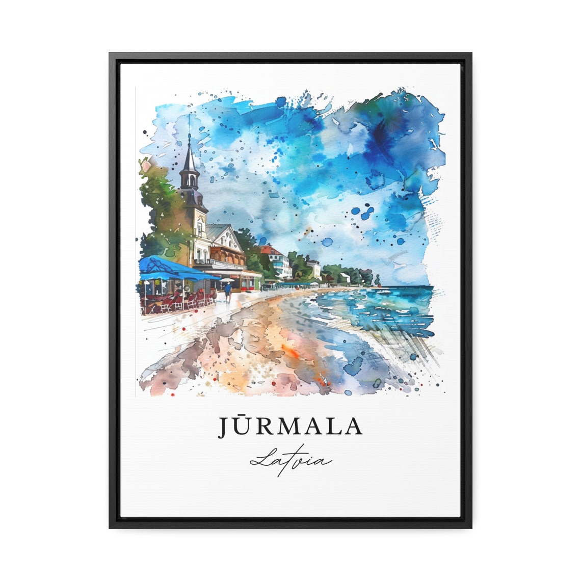 Jurmala Latvia Beach Promenade Watercolor Seaside Town Poster - Image 3