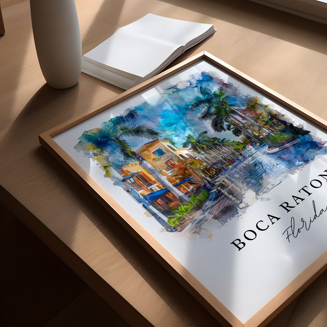 Boca Raton Florida Watercolor Palm Lined Street Travel Poster - Image 4