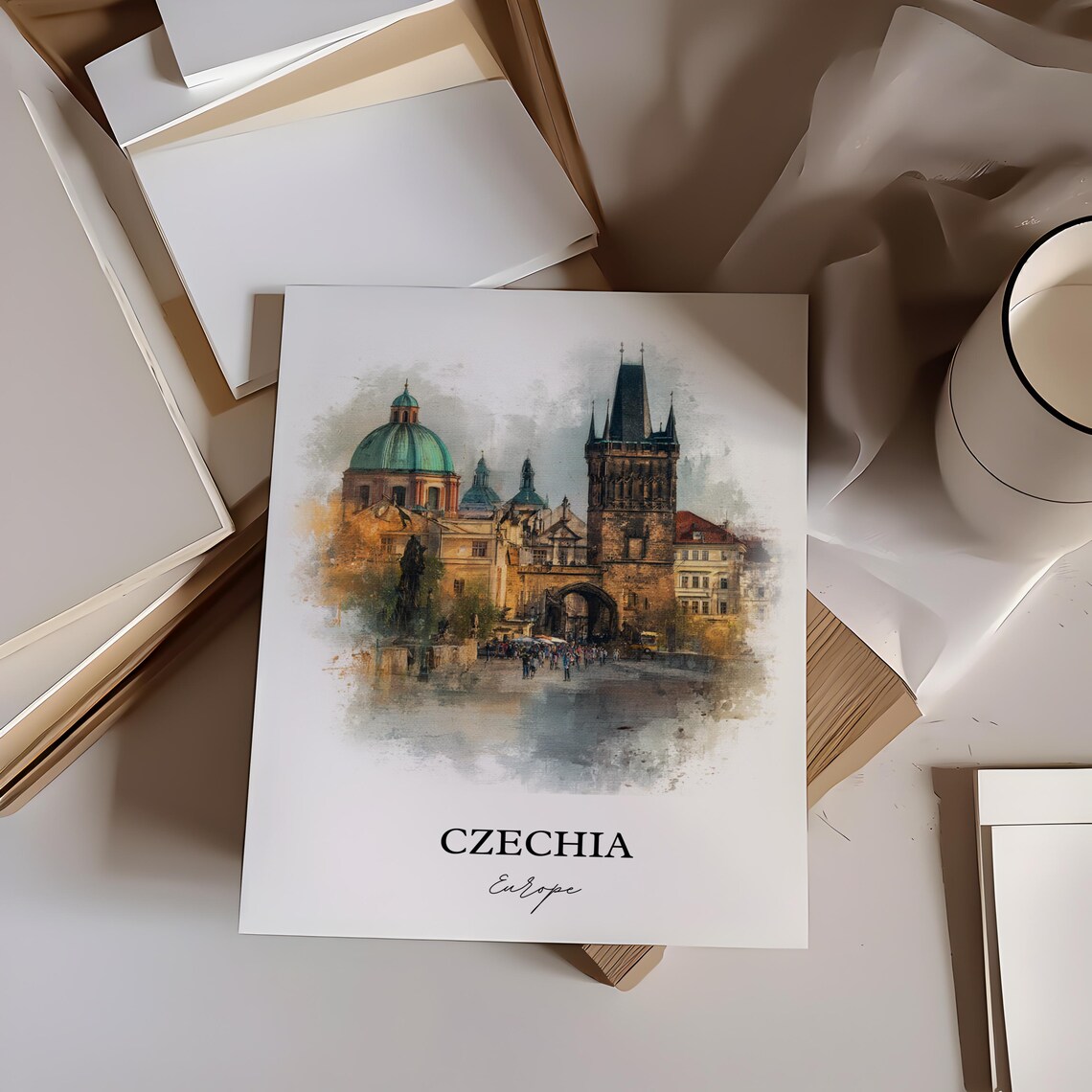 Czechia Prague Old Town Bridge Watercolor Europe Travel Poster - Image 3
