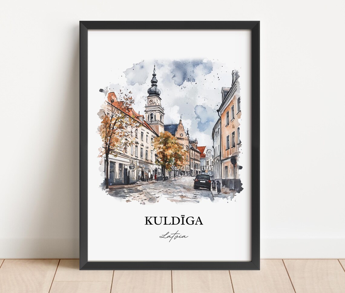 Kuldiga Latvia Historic Old Town Street Watercolor Travel Poster - Image 2