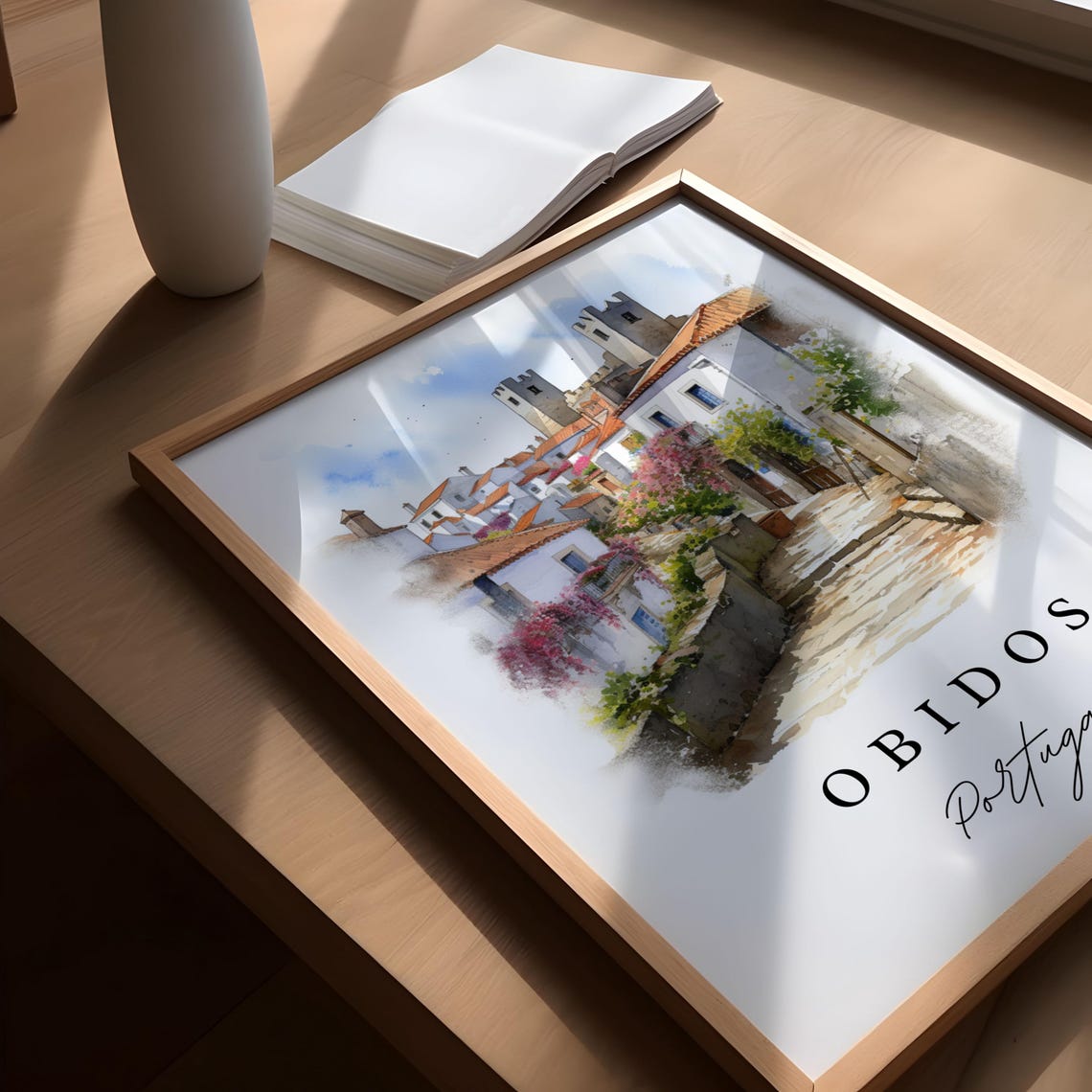 Obidos Portugal Travel Poster, Custom Text Present - Image 3