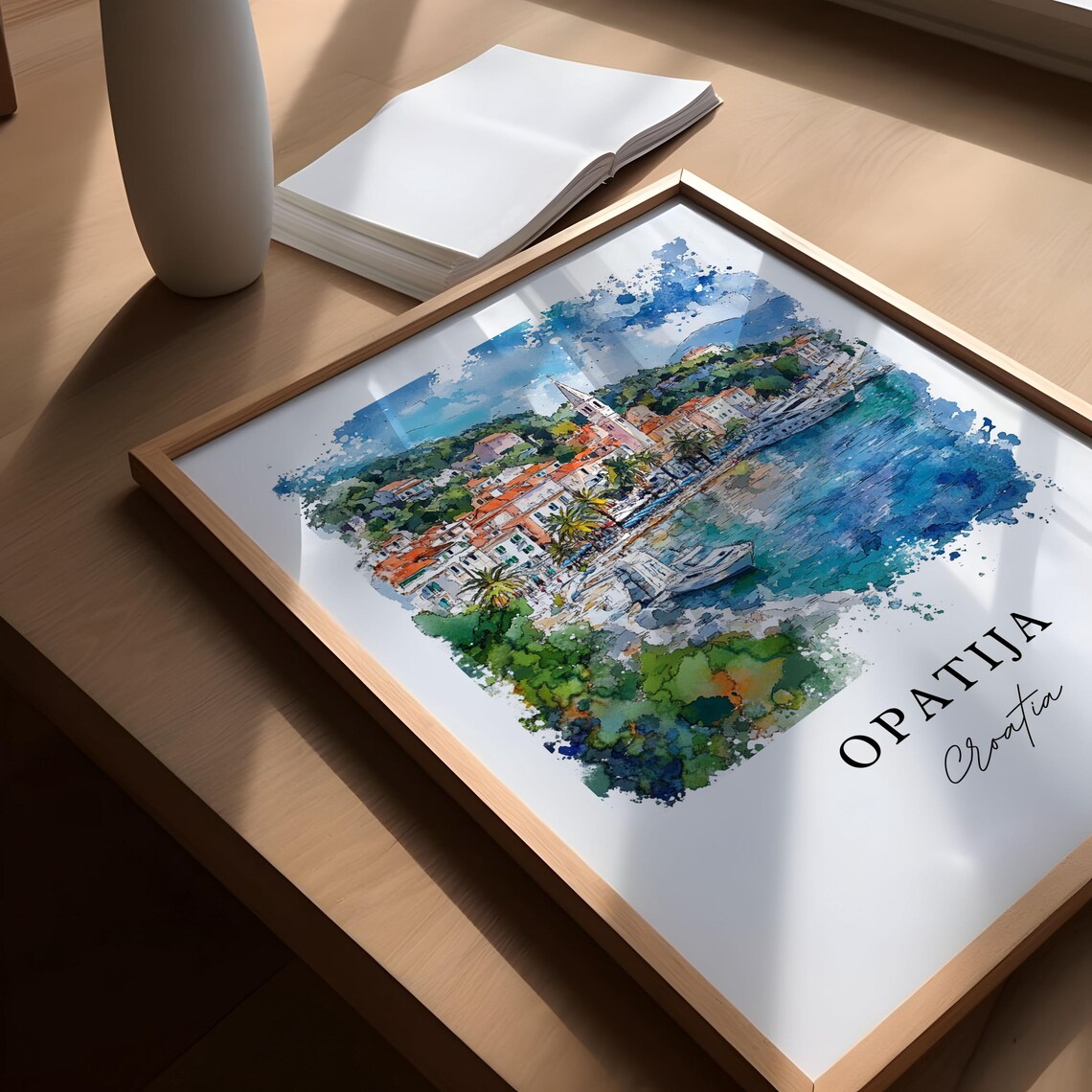 Opatija Croatia Seaside Promenade Palms Watercolor Travel Poster - Image 4