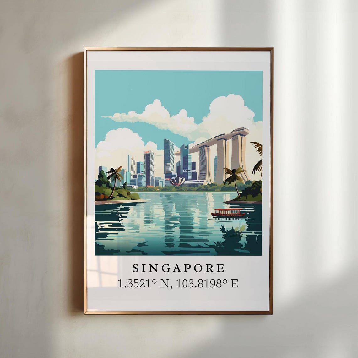 Singapore Skyline Custom Text Travel Poster