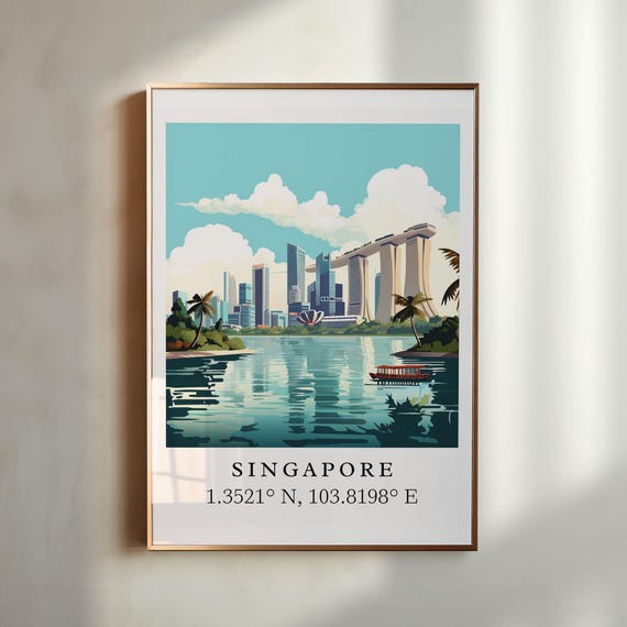 Singapore Skyline Custom Text Travel Poster
