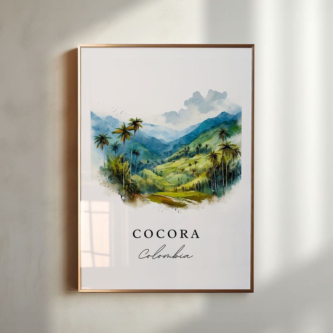 Cocora Colombia Valley Wax Palm Trees Mountain Watercolor Poster