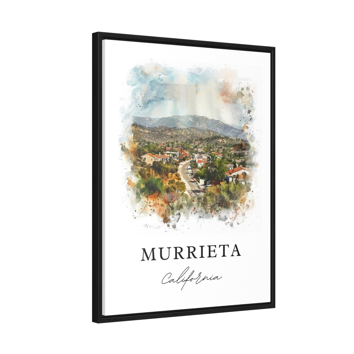 Murrieta California Watercolor Hillside Town Valley Scene Poster - Image 2