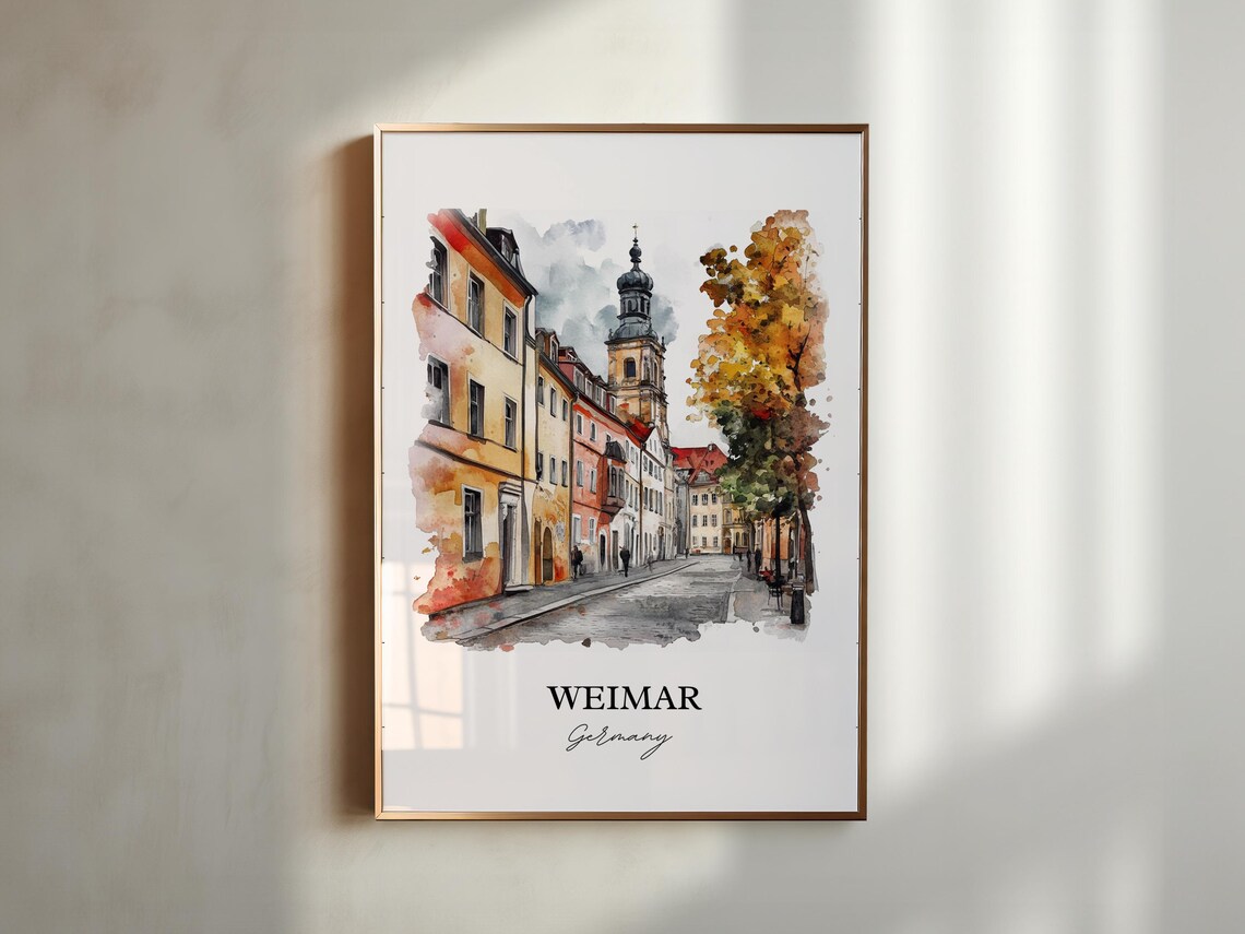 Weimar Germany Watercolor Autumn Old Town Street Travel Poster - Image 5