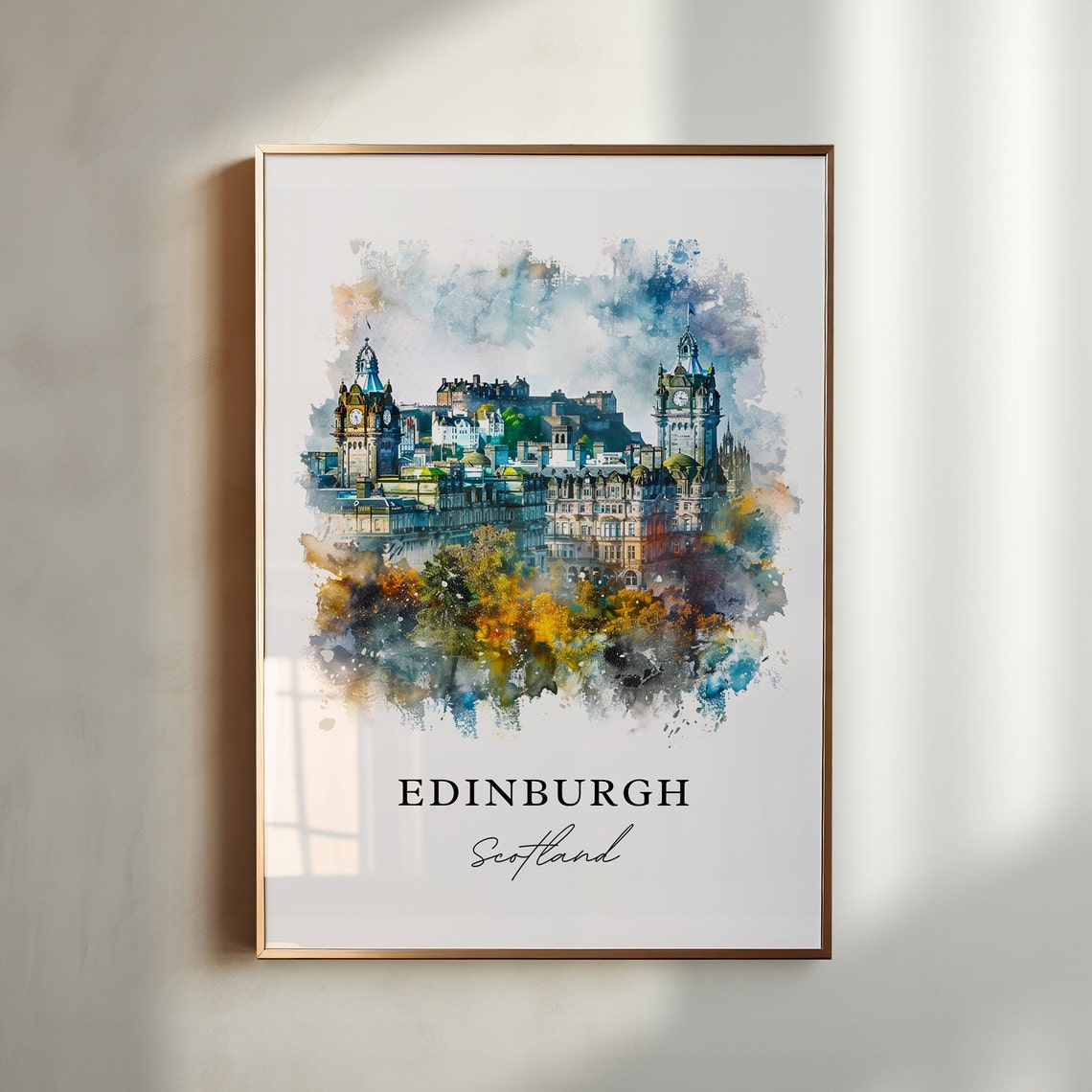 Edinburgh Watercolor Travel Poster, Scotland Wall Art