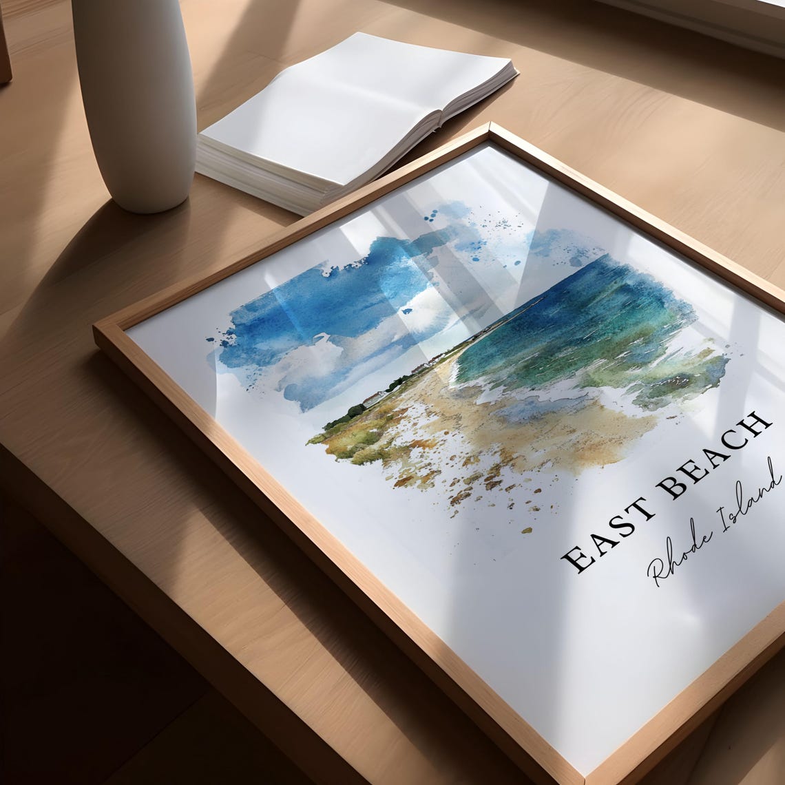 East Beach Rhode Island Watercolor Sandy Shore Ocean View Poster - Image 5