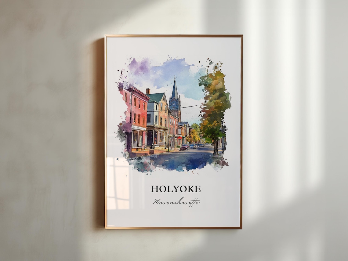 Holyoke Massachusetts Watercolor Church Steeple Street Art Poster - Image 3