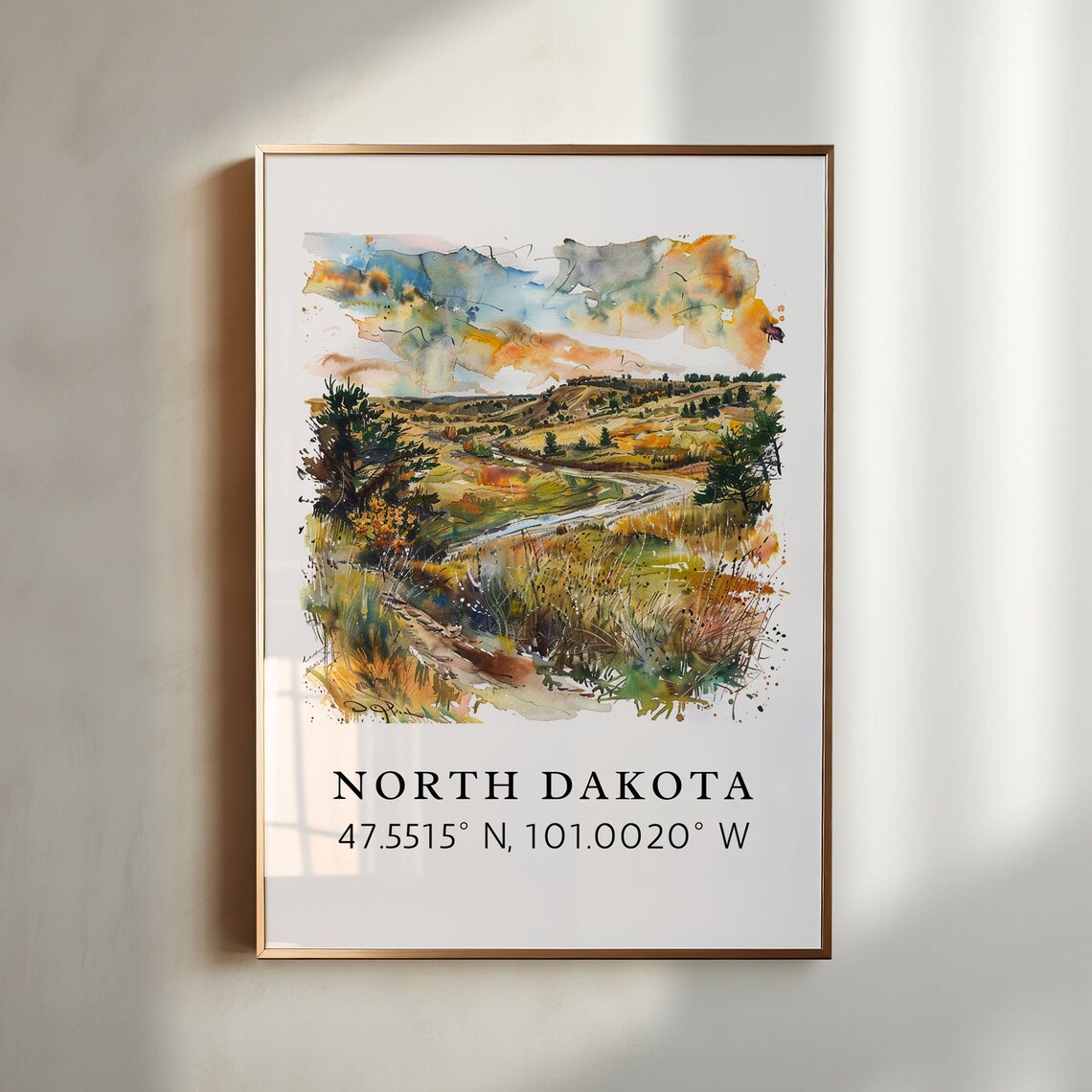 North Dakota Coordinates Art Print, Personalizable