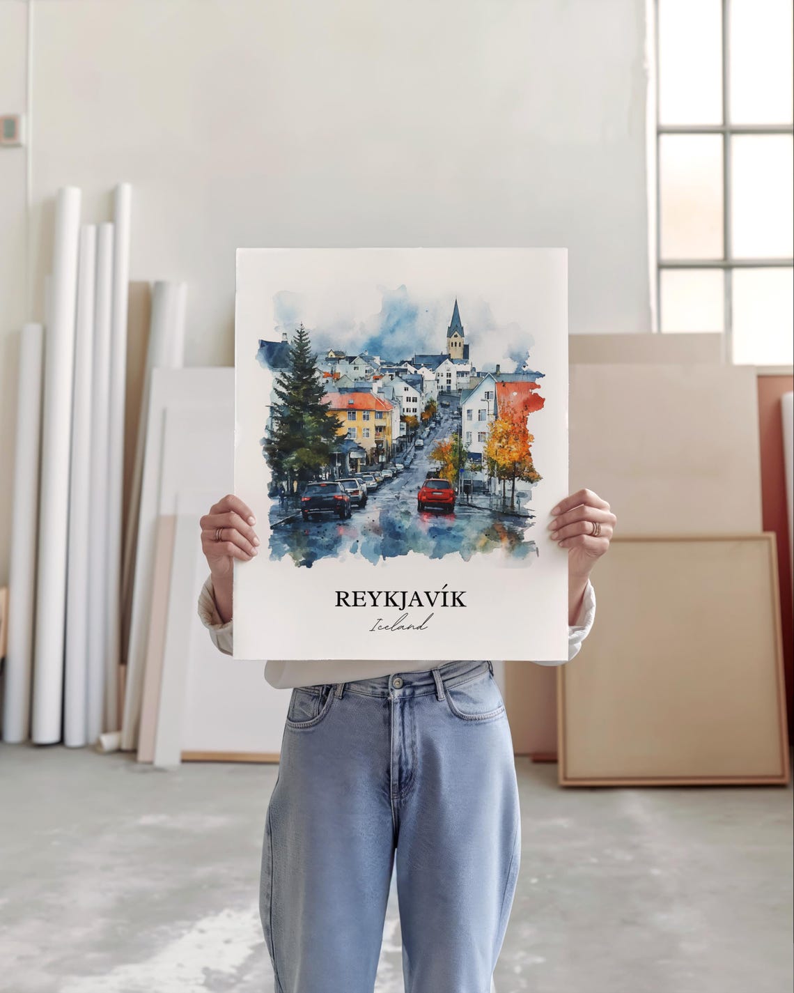 Reykjavik Iceland Watercolor Travel Poster, Art Print - Image 4