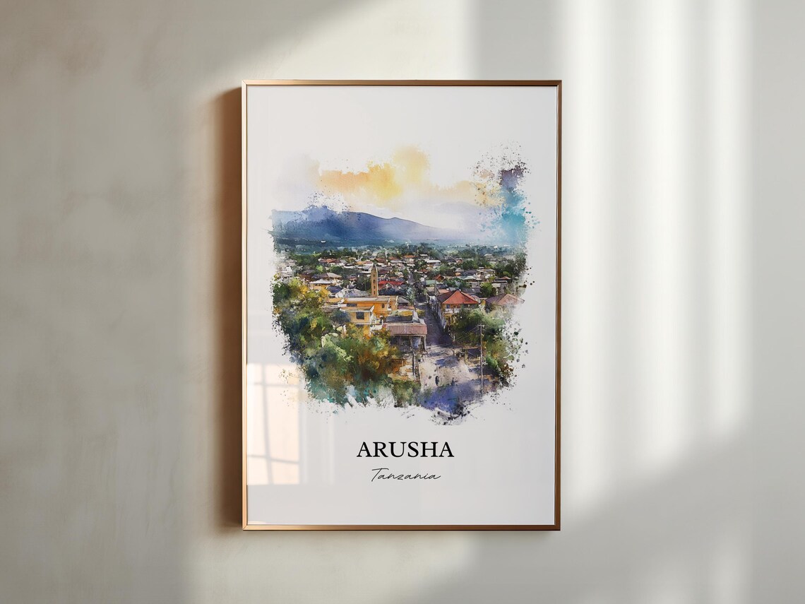 Arusha Tanzania Mountain Town Watercolor Travel Poster Gifts - Image 6