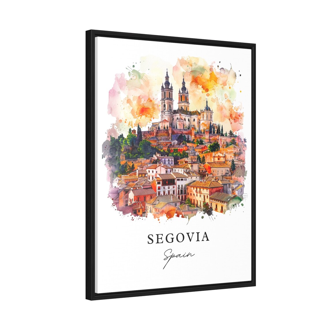 Segovia Spain Watercolor Cathedral Hill Terracotta Roofs Poster - Image 2