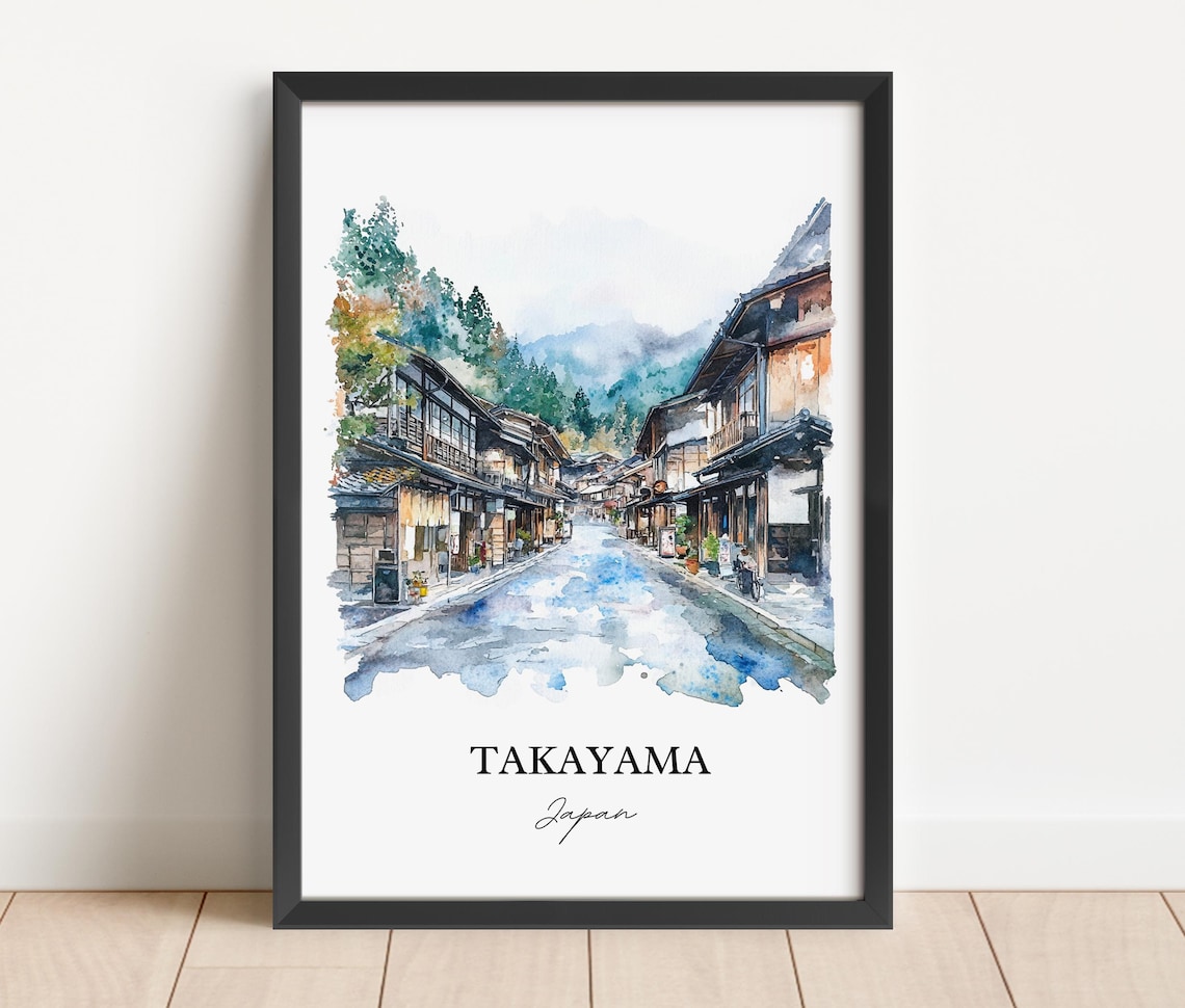 Takayama Japan Watercolor Old Town Street Wooden Houses Poster - Image 5