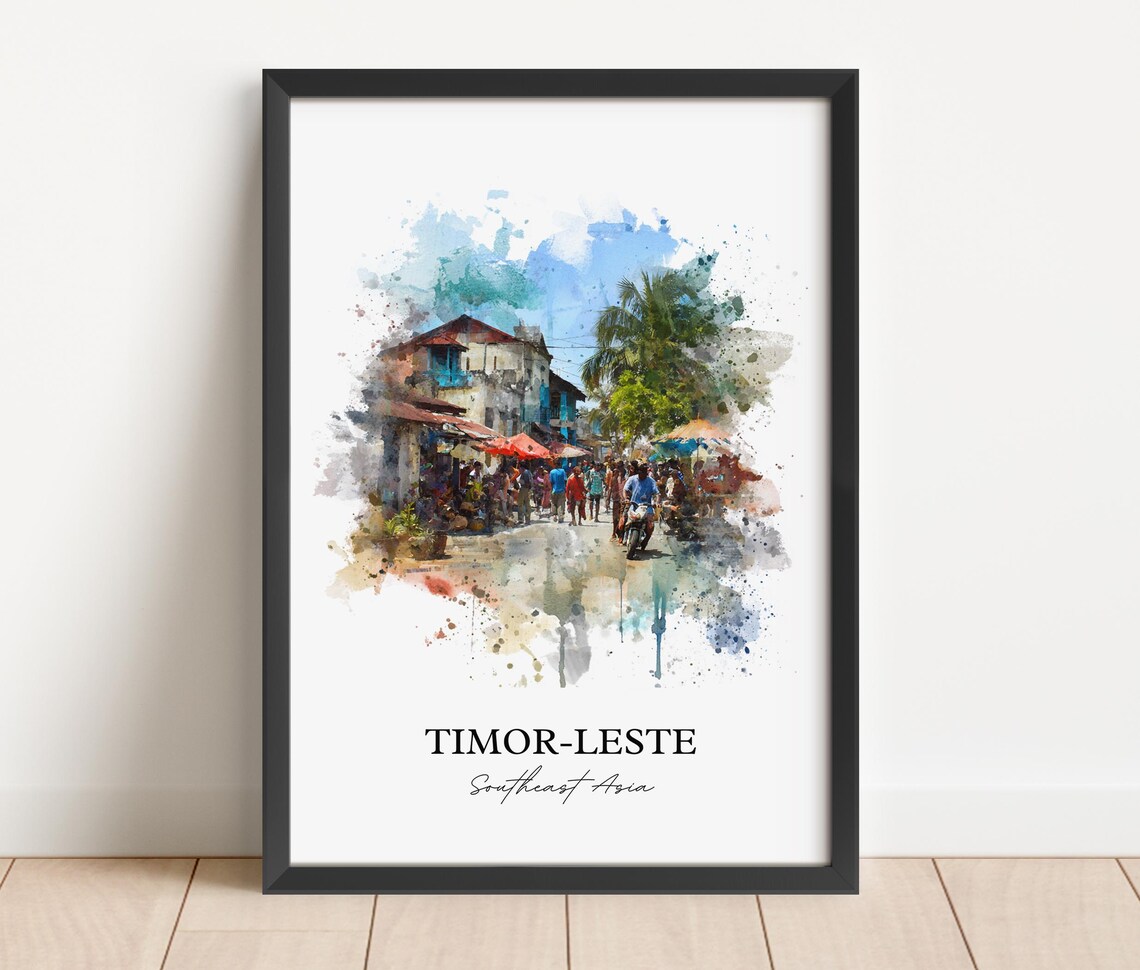 Timor Leste Southeast Asia Watercolor Art Busy Street Market Poster - Image 2