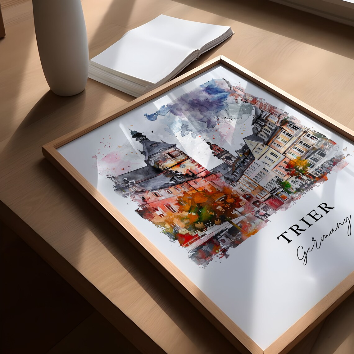 Trier Germany Old Town Church Towers Watercolor Travel Poster - Image 5