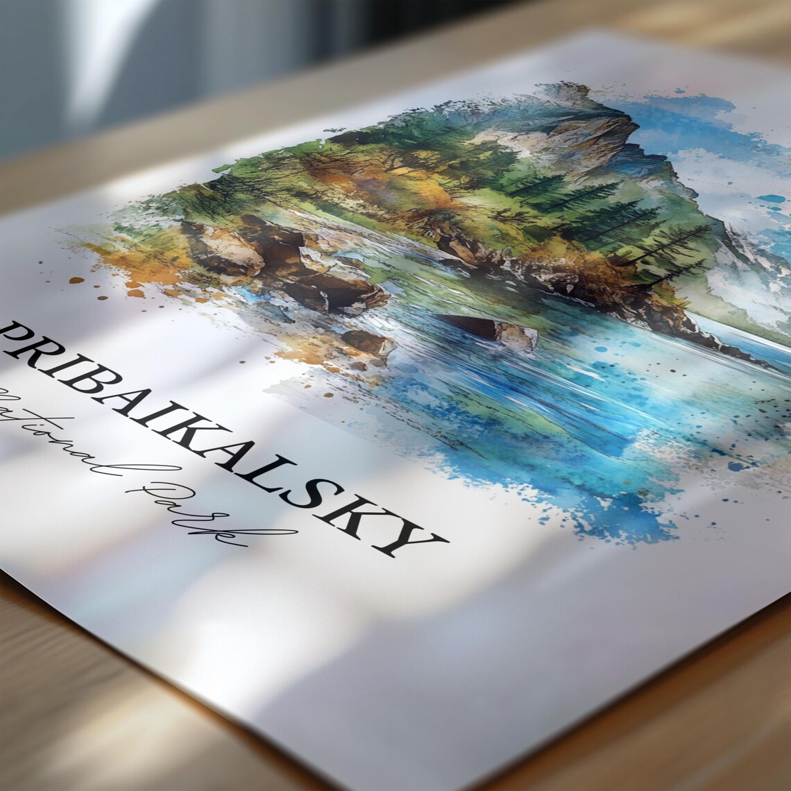 Pribaikalsky National Park Watercolor Mountain Lake Pine Shores Poster - Image 6