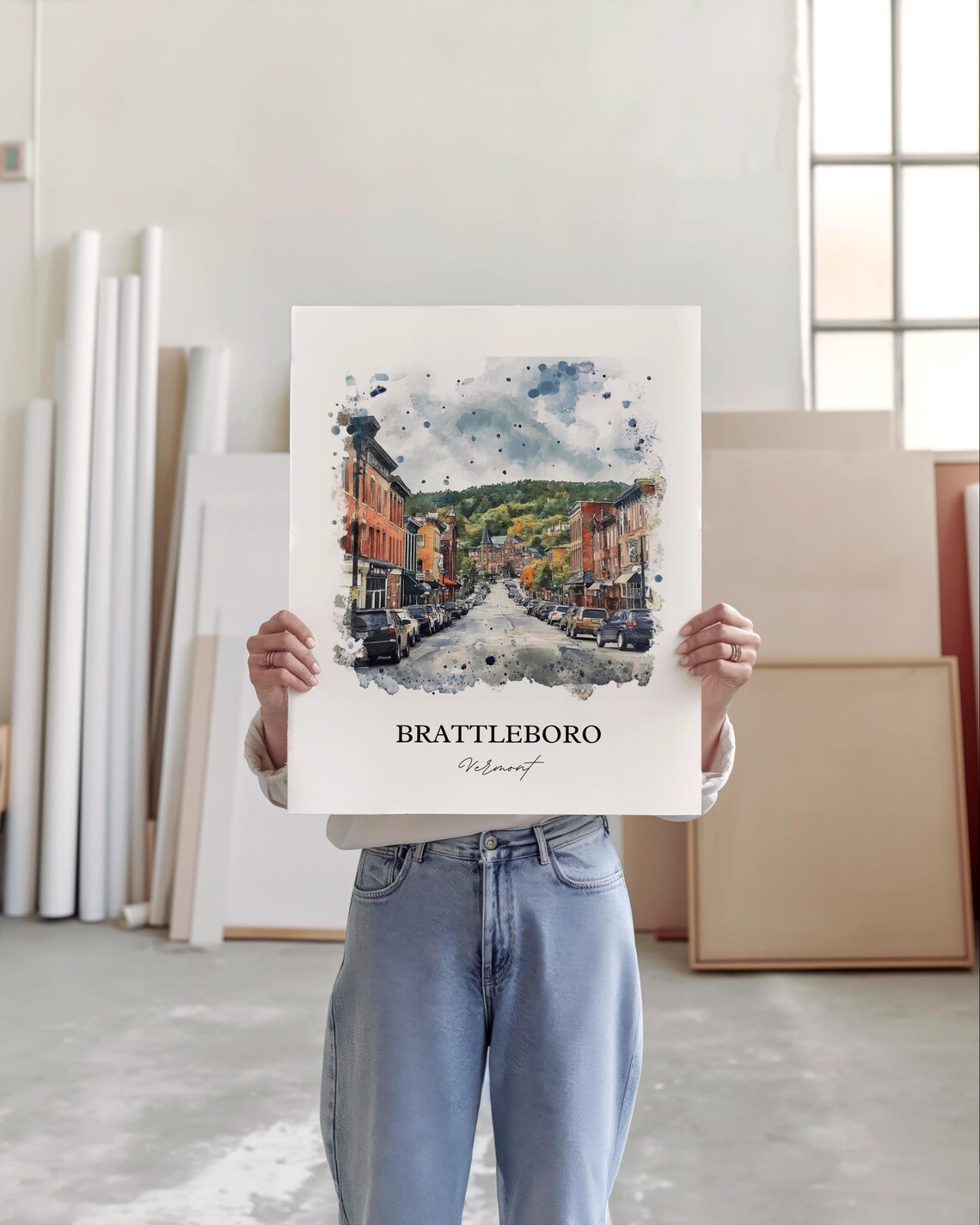 Brattleboro Vermont Historic Downtown Street Watercolor Travel Poster - Image 3